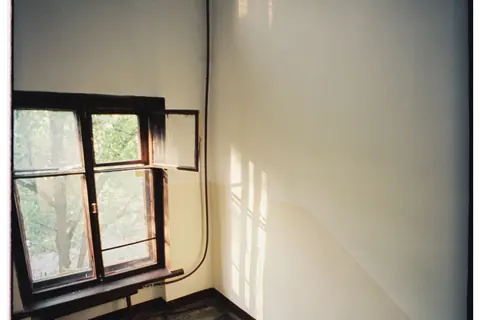 Treppenabsatz mit Fenster und sauberem Handlauf